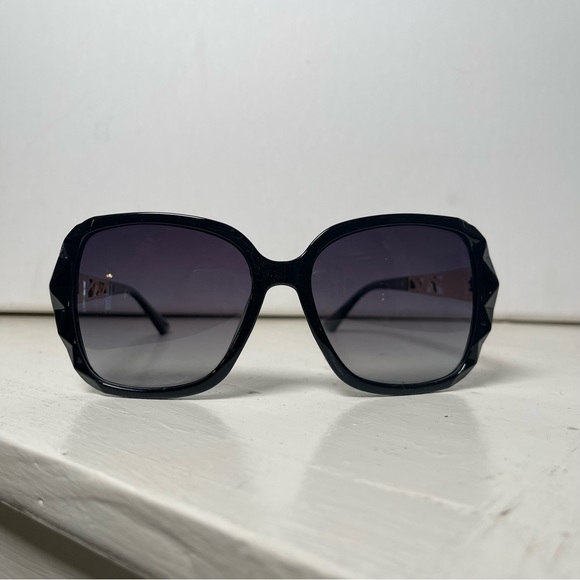 Black & Gold Oversized Square Sunglasses Polarized Tinted w Crystal Frames Nwt - Picture 12 of 15